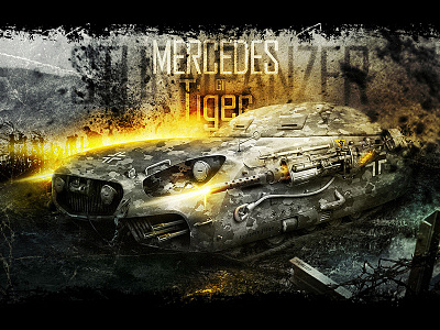 GT Tiger art design fire mercedes photoshop poster tank war
