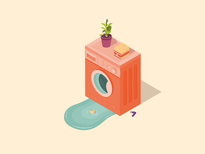 Washing machine repair broken dribbble flower illustration isometry nicely puddle repair sock spathiphyllum underwear vector washing machine washing machine repair water yellow duck