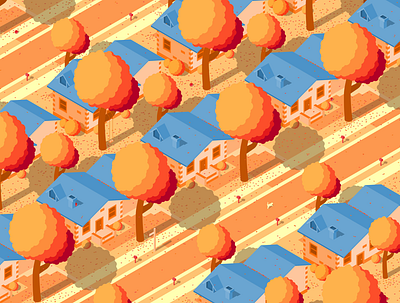 Autumn 🍂 3d autumn autumn time dribbble houses illustration isometry red vector
