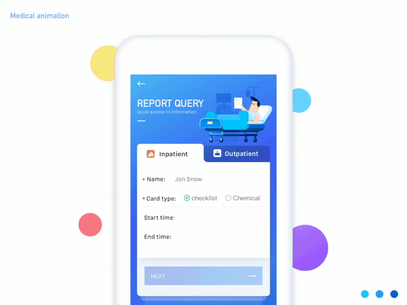 report query animation blue card doctor form medical patient report ui ux