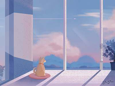 Lonely dog clouds dog illustration mountain photoshop plant relax soft