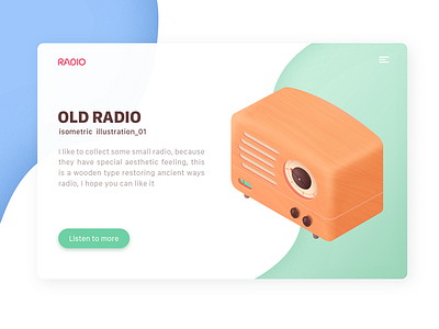 Collect the radio_01 card illustration isometric music old radio soft ui