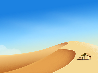 Lonely desert car clean cloud desert house illustration landscape sand solitude