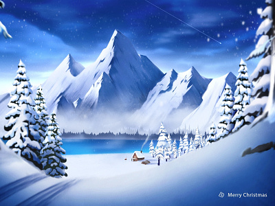 Merry Christmas Dwtd blue christmas dwtd illustration mountain snow tree winter