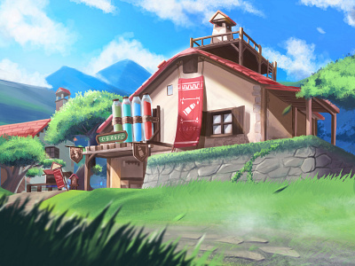 Hateno Village dwtd house illustration link sky skyblue the legend of zelda tree village zelda