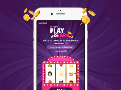 Play and Earn game animation app game game design growth gui lucky paytm platform slot machine ui ux