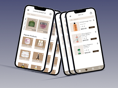 Skin Care Products Shopping App HomePage and WishList Page🤎 app branding design designer ecommerce feedback graphic design illustration logo mobile mobile design product product designer shopping skin care app ui ui designer ui ux ux ux designer