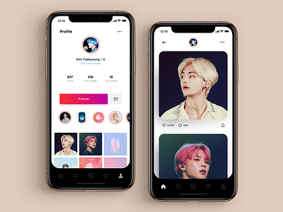 Daily UI 006 - BTS User Profile app apple bts bts v dailyui design icon illustration instagram interface material profile simple sketch ui user profile ux vector