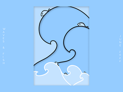 WAVES & FISH 2d art blue cute design feedback figma fish graphic design illustration inspiration minimalism ocean style summer wave