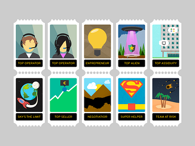 Gamification Postage Stamps alien assiduity details entrepreneur flat gamification icon limit negotiator operator postage risk seller sky stamps super team top