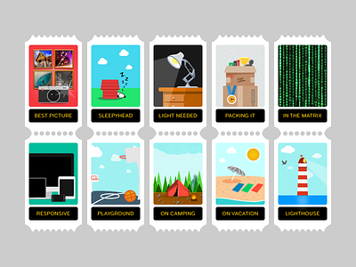 Gamification Postage Stamps camping details flat gamification icon lamp lighthouse matrix packing picture playground postage responsive snoopy stamps vacations