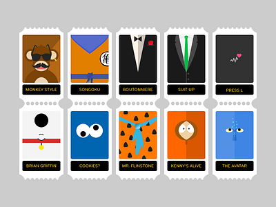 Gamification Postage Stamps avatar boutonniere brian cookies details flat flinstone gamification griffin icon kenny monkey monster postage songoku south park stamps suit