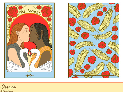 The Lovers: Women and Birds Tarot Card Design art bright colors card design illustration tarot women