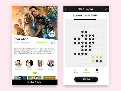 Buy movie tickets app icons movie pages pay seat tickets ui