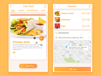 APP-food app fast food food icons pages pay seat take out ui