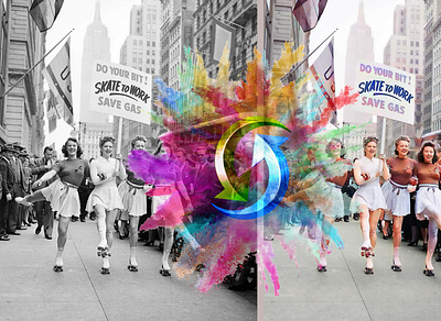Transformation of a black and white image into a color image graphic design old pictures photo edit restauration