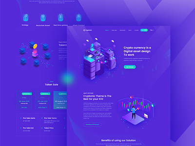 Crypto Currency Landing Page template V-2 bitcoin colorfull crypto currency crypto wallet design gadient ico illustration landing page