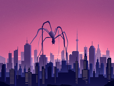 ENEMY adobe cc art cityscape color digital art enemy illustration inspiration monster purple retro spider