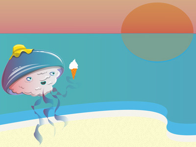 Off To The Seaside illustration illustrator jellyfish sea sun