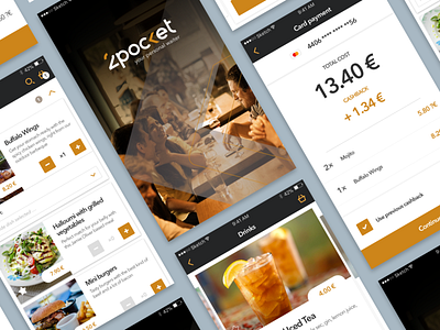 Mobile App to order in restaurants app application black design food gold mobile app mobile ui orders payment restaurant topmonks ui ux ux design