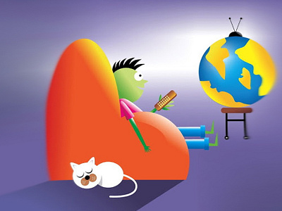 The Future of Online TV - illustration Design blue cat futuretv onlinetv tv tv app world
