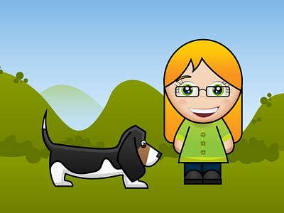 A girl and a dog caracter cartoon colors dog fun illustration