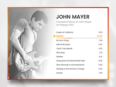 Minimalistic music player artist card design john mayer music play player playlist