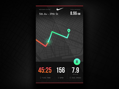 Nike Run Concept app bpm direction glow gps km map new york nike run speed time