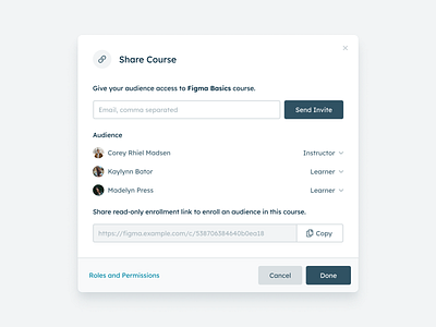Share Course Modal — Copy Field Redesign case study clipboard copy course design dialog field link lms modal popup product saas ui ux window