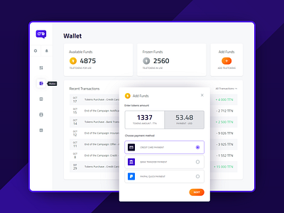 Teleoperator - Wallet app dashboard design funds graphics method payment recharge teleoperator tokens transaction ui ux wallet web