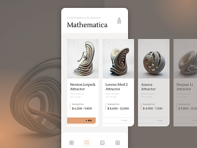 Mathematica app art auction contemporary daily design ecommerce flat house icon illustration math mobile sculpture sketch typography ui
