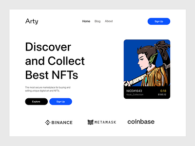 Arty Hero Section app clean concept design hero landing minimal nft ui ux web
