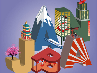 Isometric illustration "BEYOND JAPAN" banner branding design graphic design illustrator japan