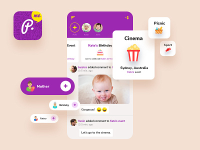 Baby App - Main page app baby baby shower calendar chidren events family memories mobile parents tiles ui