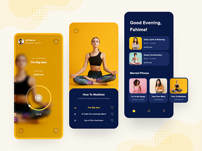 Meditation application appdesign application dark dark app dark mode dark ui ios iphone11 meditation minimal minimaldesign mobile mobiledesign relaxing ui uidesign ux uxdesign yellow yoga