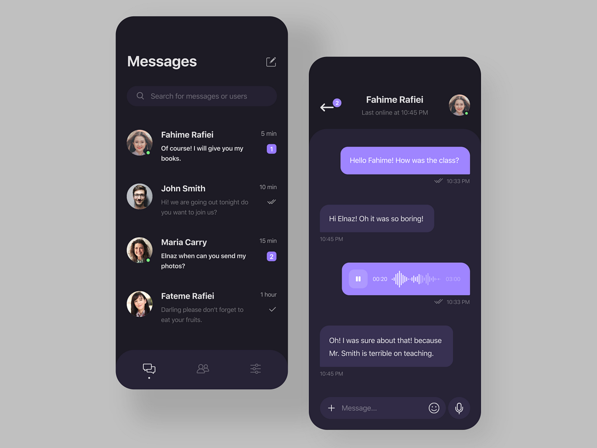 Messaging app concept by Fahim Raffiee on Dribbble
