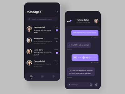 Messaging app concept app chat chating dark mode dark theme dark ui invision message app messaging messaging app mobile app mobile app design mobile design mobile ui ui ux ui design uidesign user interface ux uxdesign