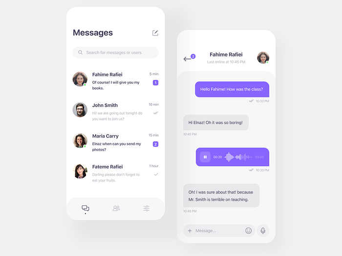 Messaging app concept by Fahime Rafiee on Dribbble