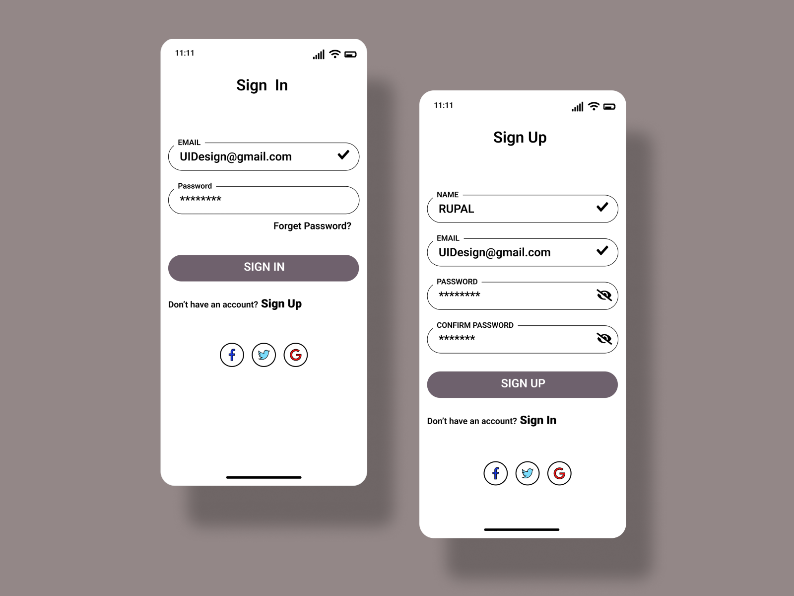 Sign in and Sign up Screen by rupal jain on Dribbble