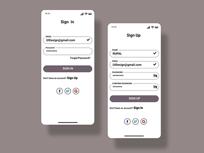 Sign in and Sign up Screen app clean design mobile signin signup simple ui