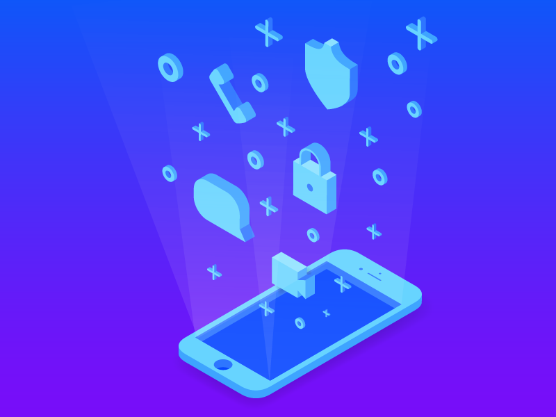 Mobile Illustration light 3d blue video call messaging security mobile illustration