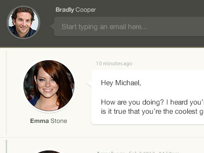 Inbox simplified bradly cooper clean conversation email emma stone flat design inbox messaging minimalist simple ui ui design user interface design ux yellowish