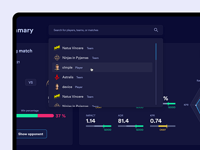 Esport Dashboard - Search component 🔍