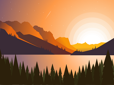 Mountain Vista landscape protosketch sunset vector