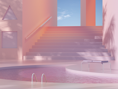 Poolside Vacation 3d 3d art 3d modelling 3dart cinema4d dreamscape dreamy illustration palm pink pool purple
