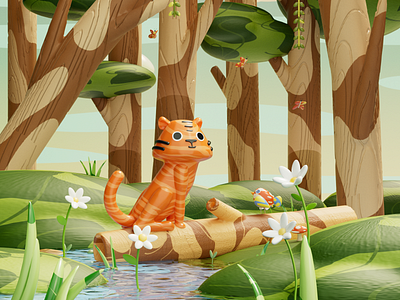 3D Tiger illustration 3d 3d art 3d illustration 3d modelling 3dart blender character design cinema4d design graphic design illustration jungle redshift tiger tiger illustration