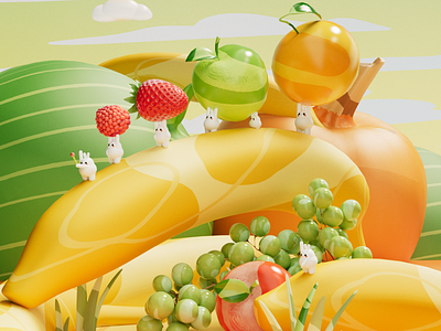 Fruity illustration 3d 3d art 3d illustration 3d modelling 3dart artwork bunnies cinema4d cute cute artwork design fruit graphic design illustration surreal