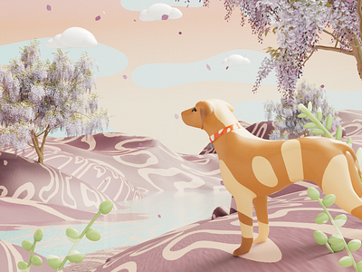 Dreamscape illustration 3d 3d art 3d character 3d illustration 3d modelling 3dart art direction character design cinema4d cute character design dog graphic design illustration purple