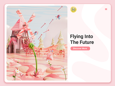 3D Fantasy Land 3d 3d art 3d modelling 3dart artwork birds c4d cinema4d cute artwork design graphic design illustration kids illustration pink redshift windmill