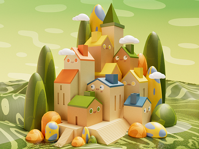 3D Town illustration 3d 3d art 3d illustration 3d modelling 3dart artwork character modelling cinema4d cute artwork cute illustration design graphic design illustration kids kids illustration redshift